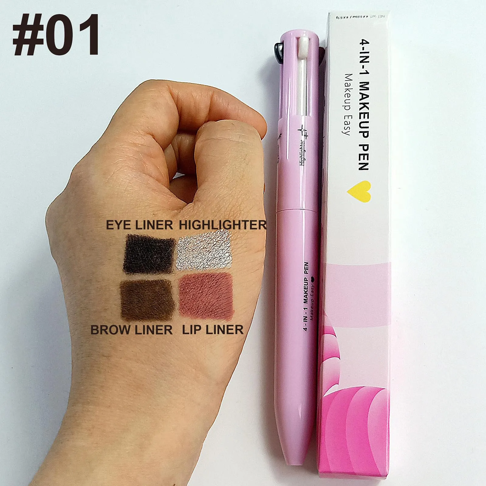 BeauFairy 4 in 1 Makeup Pen, 2 PCS, Eye Liner, Brow Liner, Lip Liner, Highlighter Pen, All in One Waterproof Long-Lasting Multi-function Beauty Pencil, Facial Easy Carry Cosmetic for Wedding (Pink)