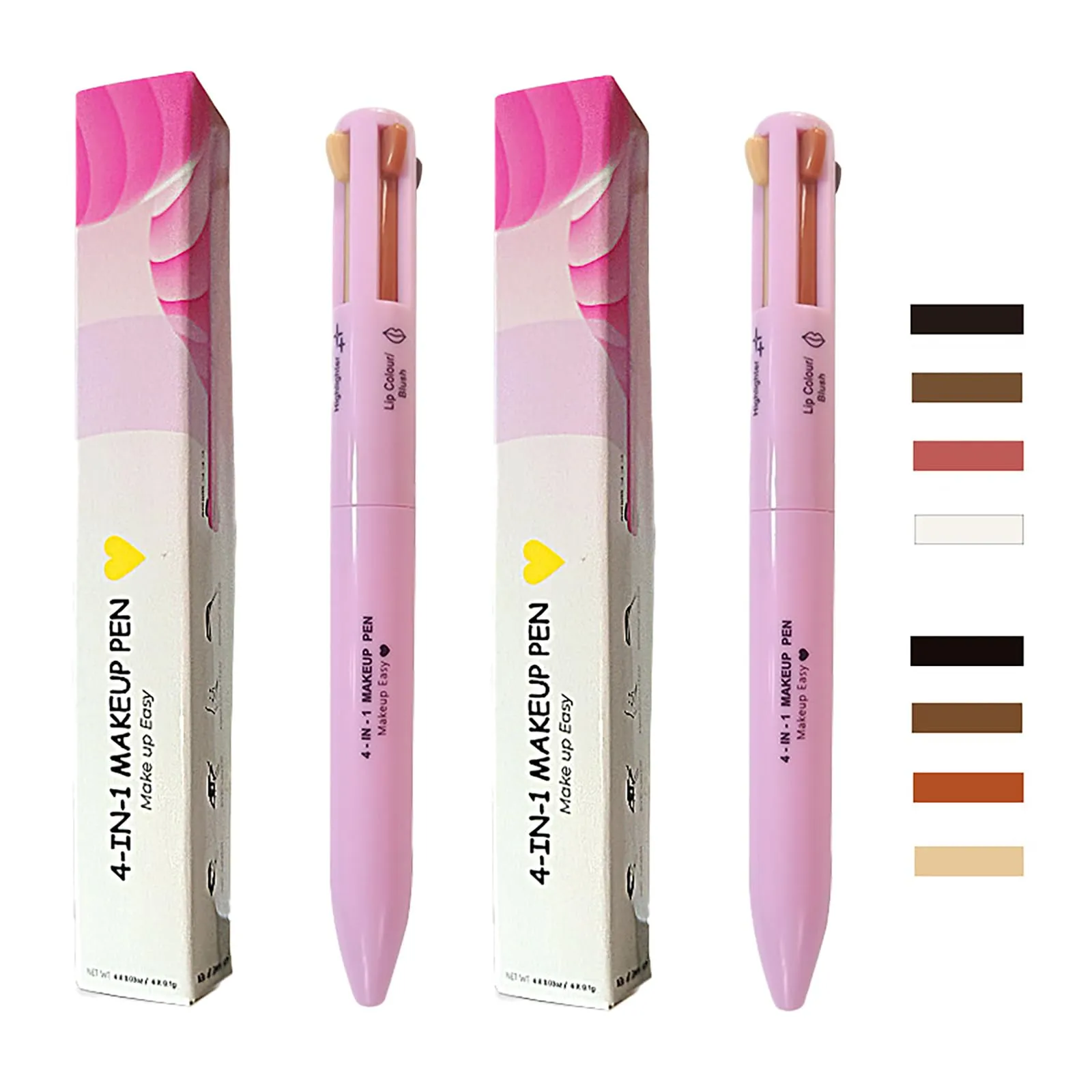 BeauFairy 4 in 1 Makeup Pen, 2 PCS, Eye Liner, Brow Liner, Lip Liner, Highlighter Pen, All in One Waterproof Long-Lasting Multi-function Beauty Pencil, Facial Easy Carry Cosmetic for Wedding (Pink)