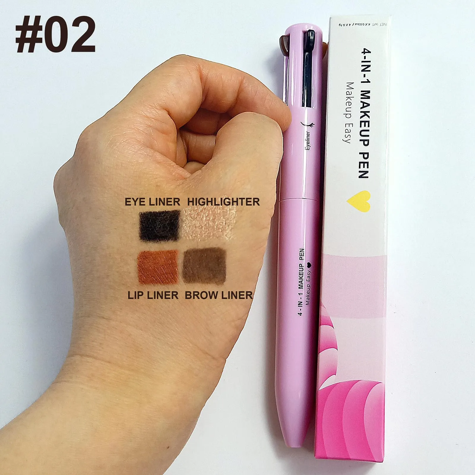 BeauFairy 4 in 1 Makeup Pen, 2 PCS, Eye Liner, Brow Liner, Lip Liner, Highlighter Pen, All in One Waterproof Long-Lasting Multi-function Beauty Pencil, Facial Easy Carry Cosmetic for Wedding (Pink)