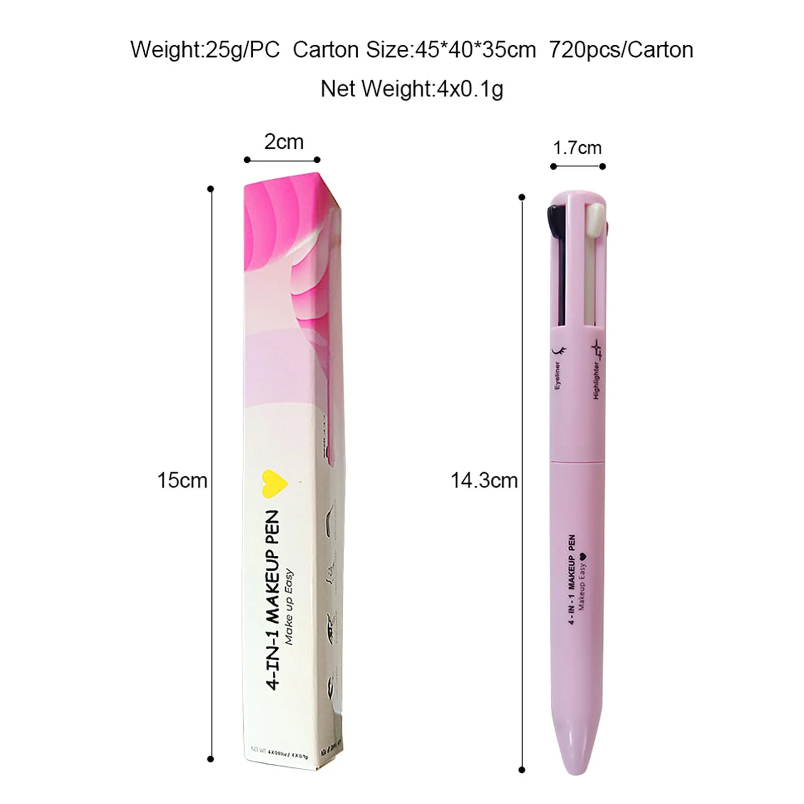 BeauFairy 4 in 1 Makeup Pen, 2 PCS, Eye Liner, Brow Liner, Lip Liner, Highlighter Pen, All in One Waterproof Long-Lasting Multi-function Beauty Pencil, Facial Easy Carry Cosmetic for Wedding (Pink)
