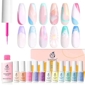 Beetles Gel Polish Nail Art Gel Liner Set-12 Colors Unicorn Dreamy Pastel Gel Art Paint for Swirl Nails Paradise Girly Color Built Thin Nail Art Brush in Bottle Gel Pen Soak Off Led Lamp Nail Art Gel