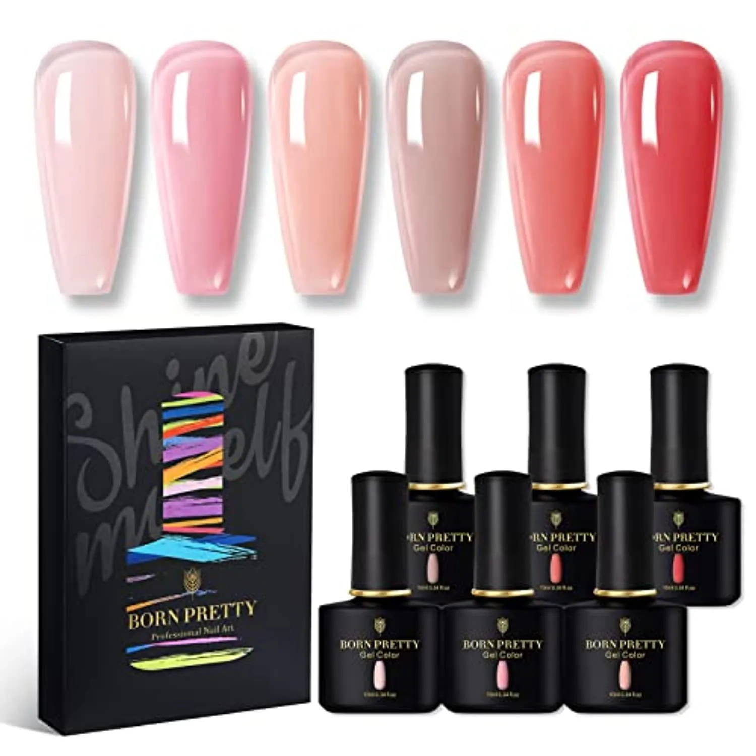 BORN PRETTY Nude Pink Gel Nail Polish Set,Sheer Milky Pink Jelly Transparent Gel Nail Polish UV LED Gel Nail Polish Varnish 6Pcs 10ML