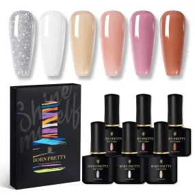 BORN PRETTY Nude Pink Gel Nail Polish Set,Sheer Milky Pink Jelly Transparent Gel Nail Polish UV LED Gel Nail Polish Varnish 6Pcs 10ML