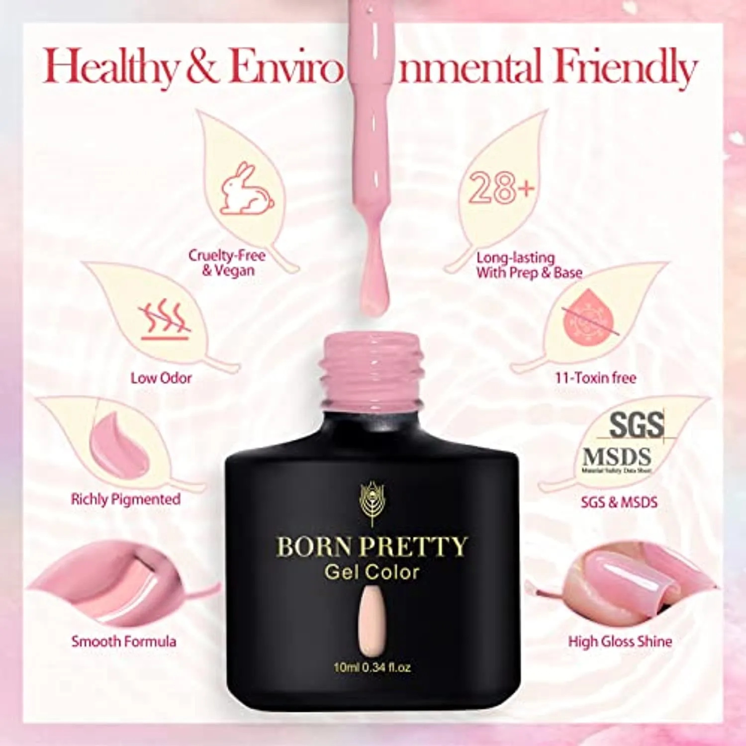 BORN PRETTY Nude Pink Gel Nail Polish Set,Sheer Milky Pink Jelly Transparent Gel Nail Polish UV LED Gel Nail Polish Varnish 6Pcs 10ML