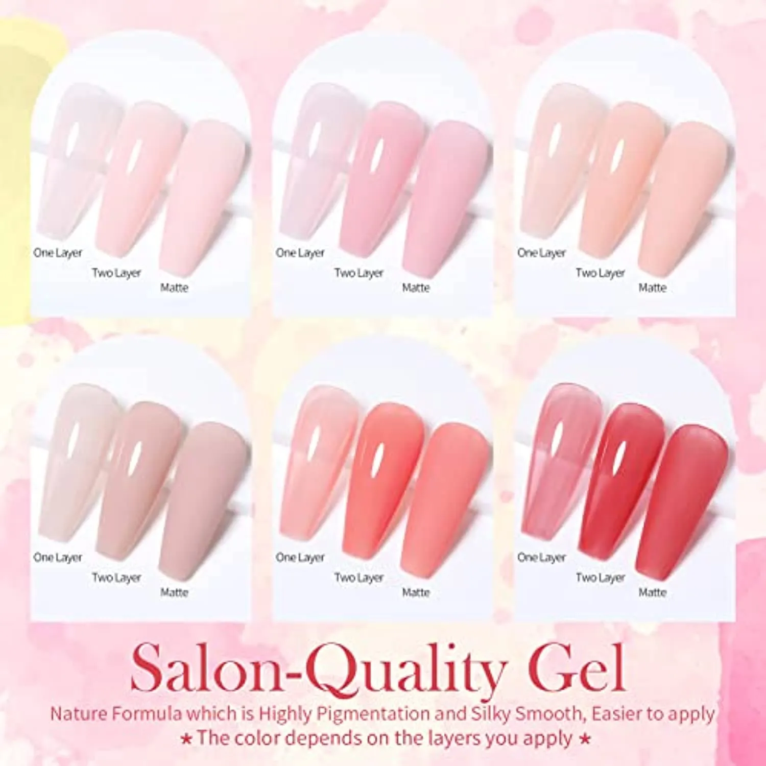 BORN PRETTY Nude Pink Gel Nail Polish Set,Sheer Milky Pink Jelly Transparent Gel Nail Polish UV LED Gel Nail Polish Varnish 6Pcs 10ML