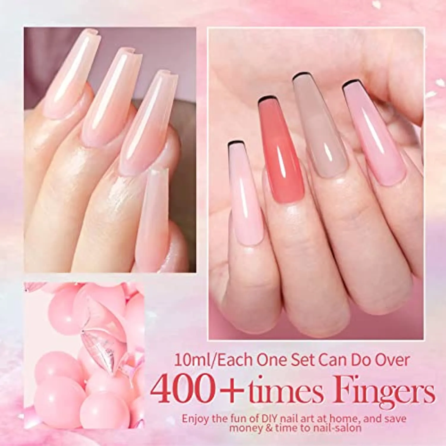 BORN PRETTY Nude Pink Gel Nail Polish Set,Sheer Milky Pink Jelly Transparent Gel Nail Polish UV LED Gel Nail Polish Varnish 6Pcs 10ML