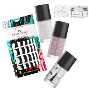 Classic French Nails Bundle: 1 Plate, 2 Polishes, Top Coat, Stamper & Scraper