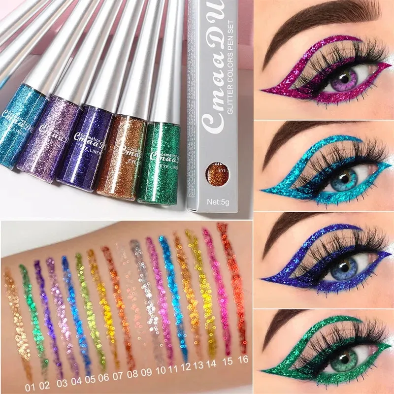 Cmaadu 1PC Liquid Shiny Eye Liners Pigment Silver Green Gold Glitter Professional Waterproof Eyeliners Beauty Cosmetics Women Makeup