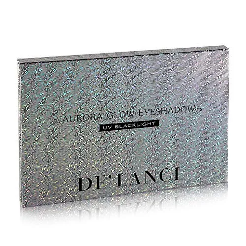 DE'LANCI Neon Eyeshadow Palette Glow in the Dark, Aurora Glow Eyeshadow Pallets Stage, Halloween Christmas Makeup Kit UV Blacklight Matte and Glitter Fluorescent Eye Shadows Highly Pigment