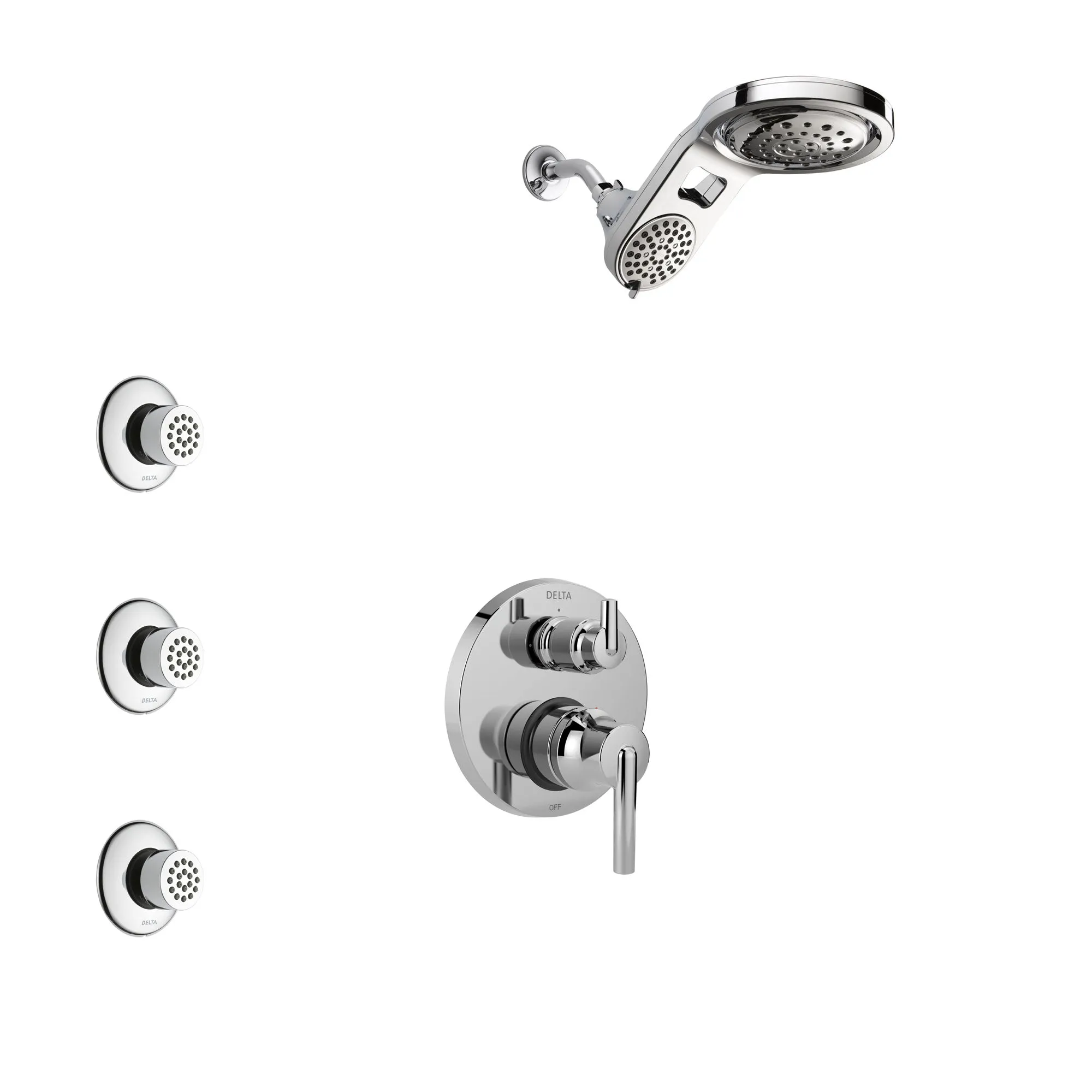 Delta Trinsic Chrome Finish Shower System with Control Handle, Integrated 3-Setting Diverter, Dual Showerhead, and 3 Body Sprays SS248599