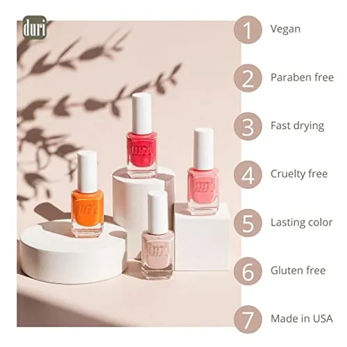 duri Nail Polish, 754 Social Bubble, Red Glitter Shimmer, Full Coverage, 0.45 Fl Oz