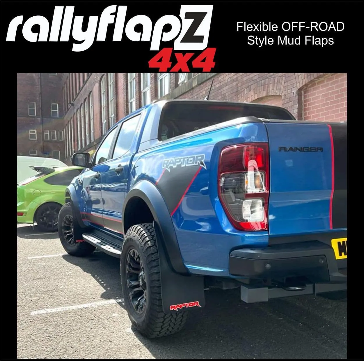 Extra WIDE Mud Flaps to fit FORD RANGER RAPTOR 1st Gen (2019-2022) & 2nd Gen (2023 ) BLACK