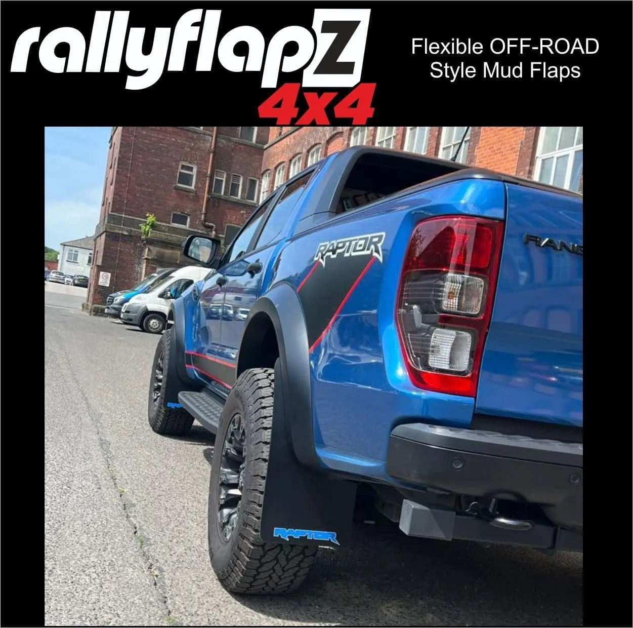 Extra WIDE Mud Flaps to fit FORD RANGER RAPTOR 1st Gen (2019-2022) & 2nd Gen (2023 ) BLACK