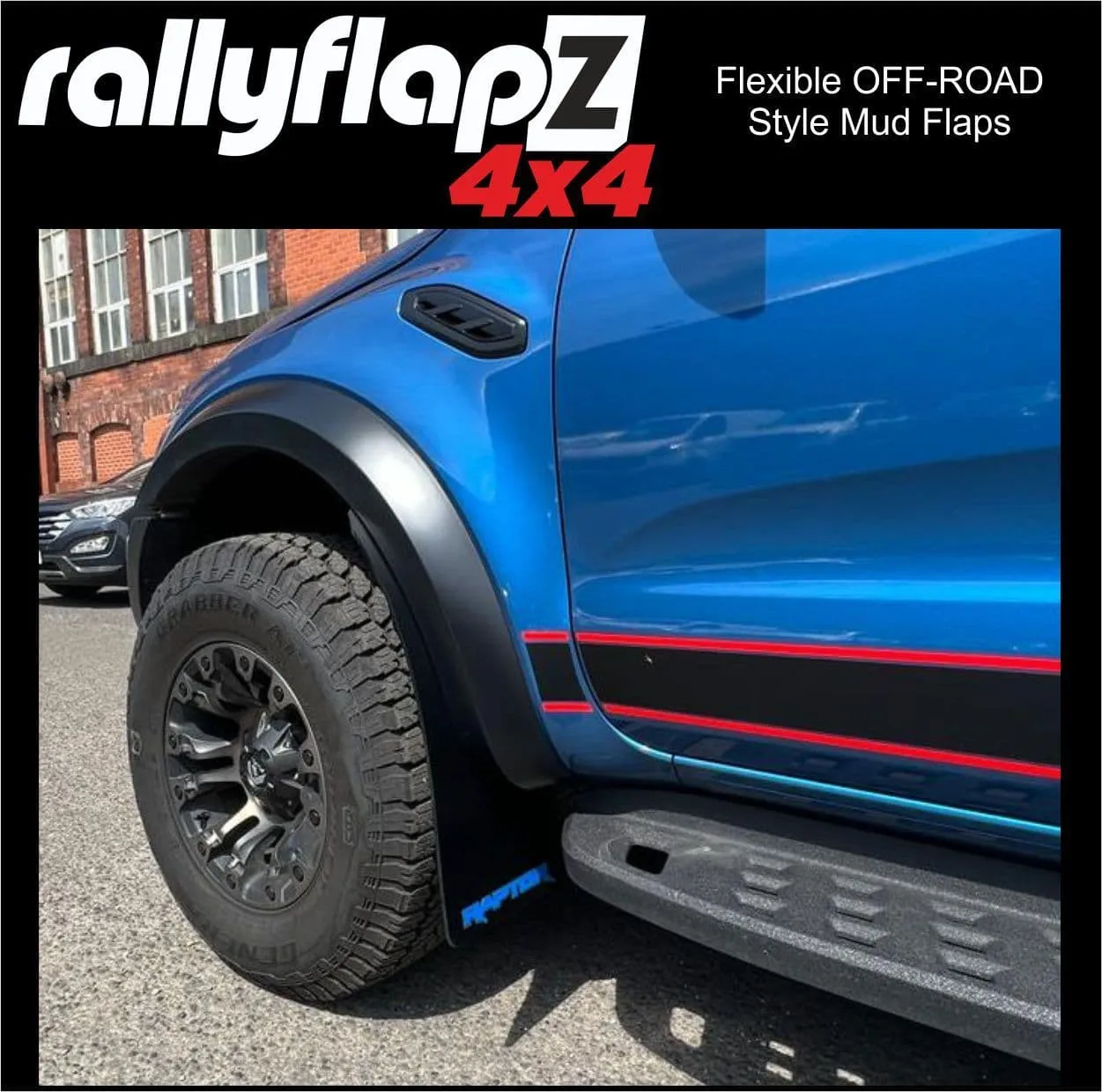 Extra WIDE Mud Flaps to fit FORD RANGER RAPTOR 1st Gen (2019-2022) & 2nd Gen (2023 ) BLACK