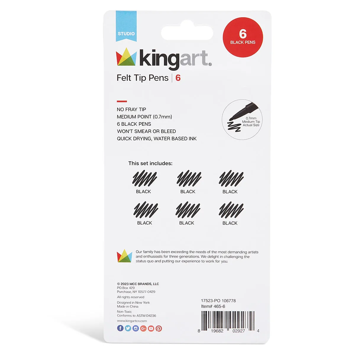 Felt Tip Black Pens 6 pc