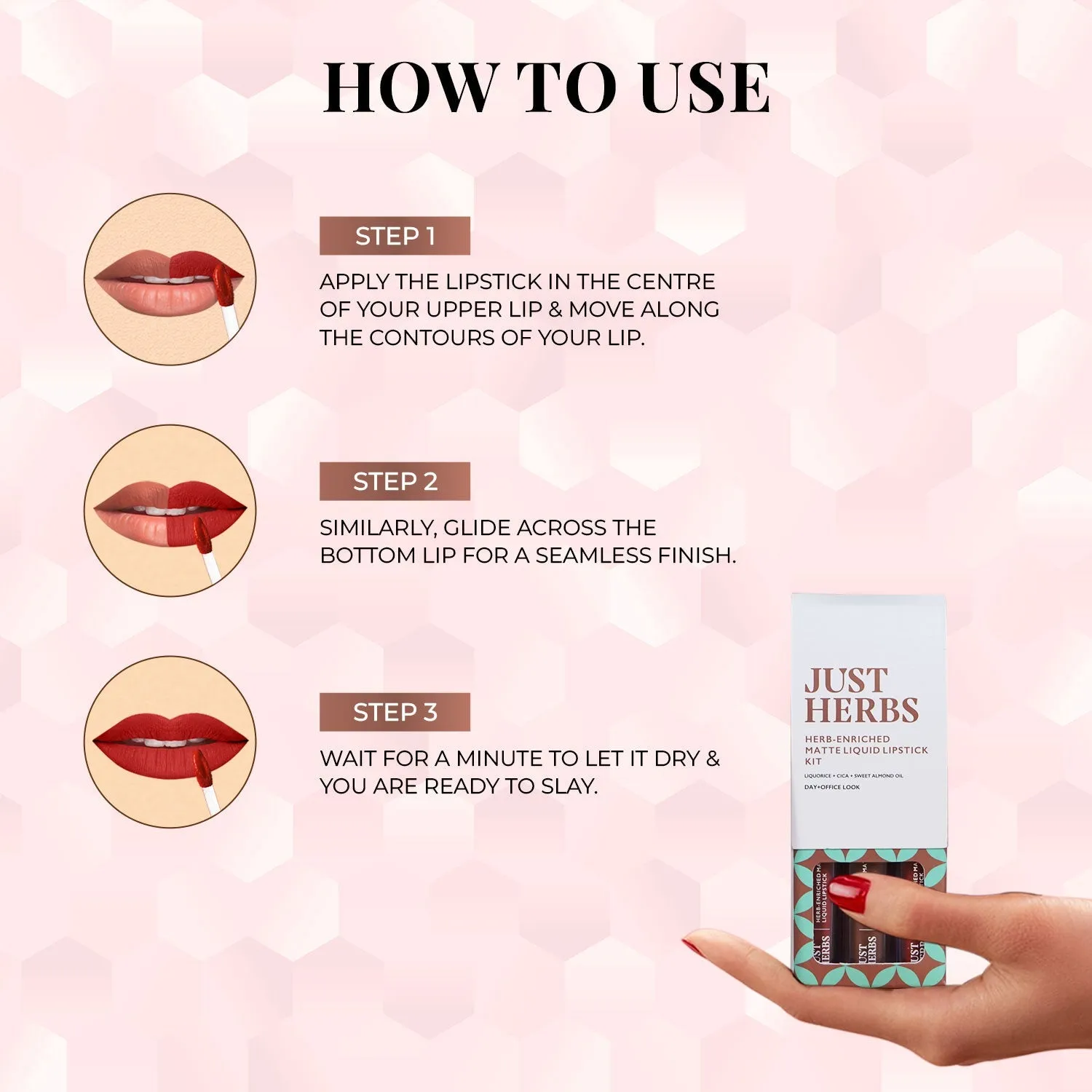 Full-Size Herb Enriched Matte Liquid Lipstick Kit - Set of 3 : 6 ml