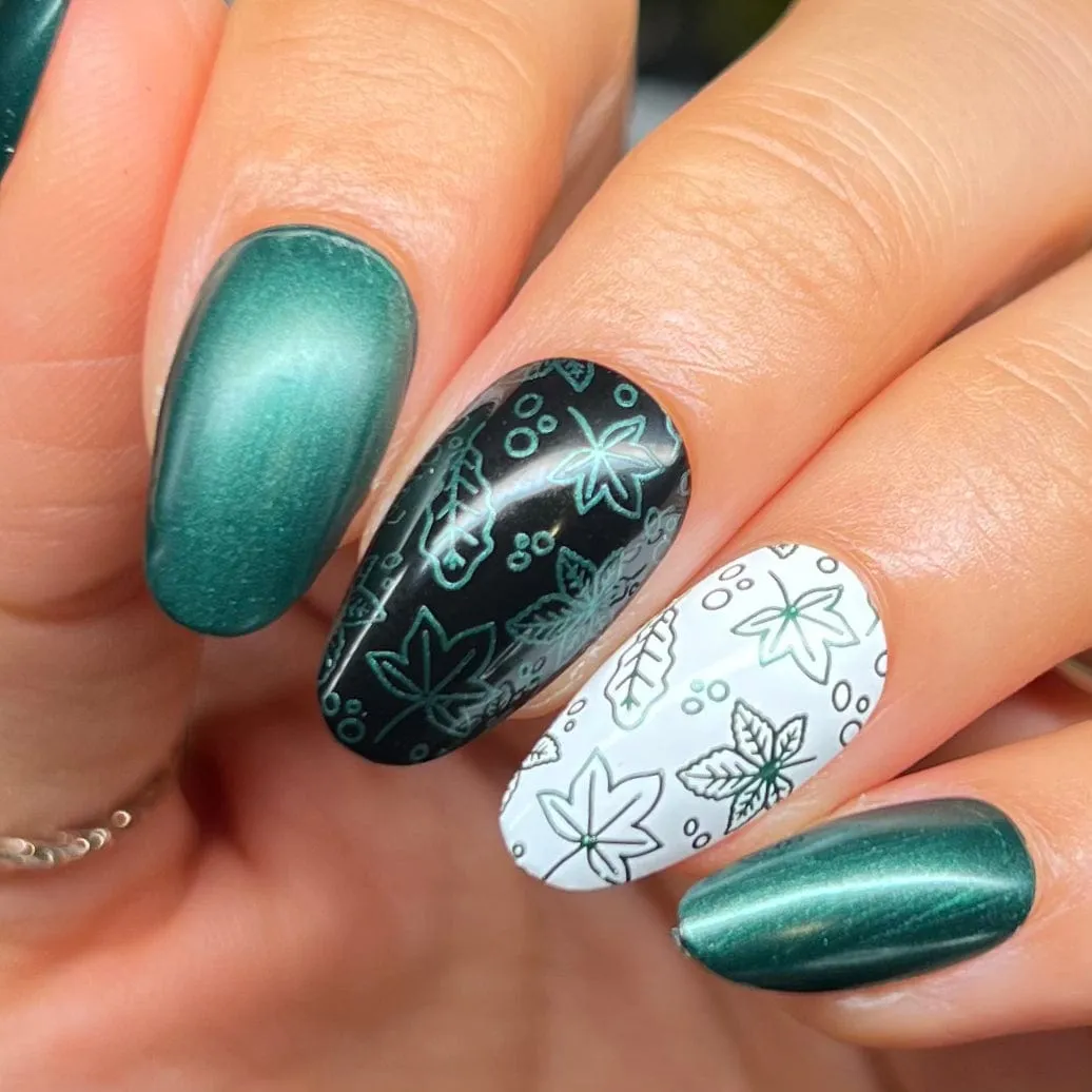 Harvest Hues: Falling Leaves (B529) - Green Metallic Stamping Polish