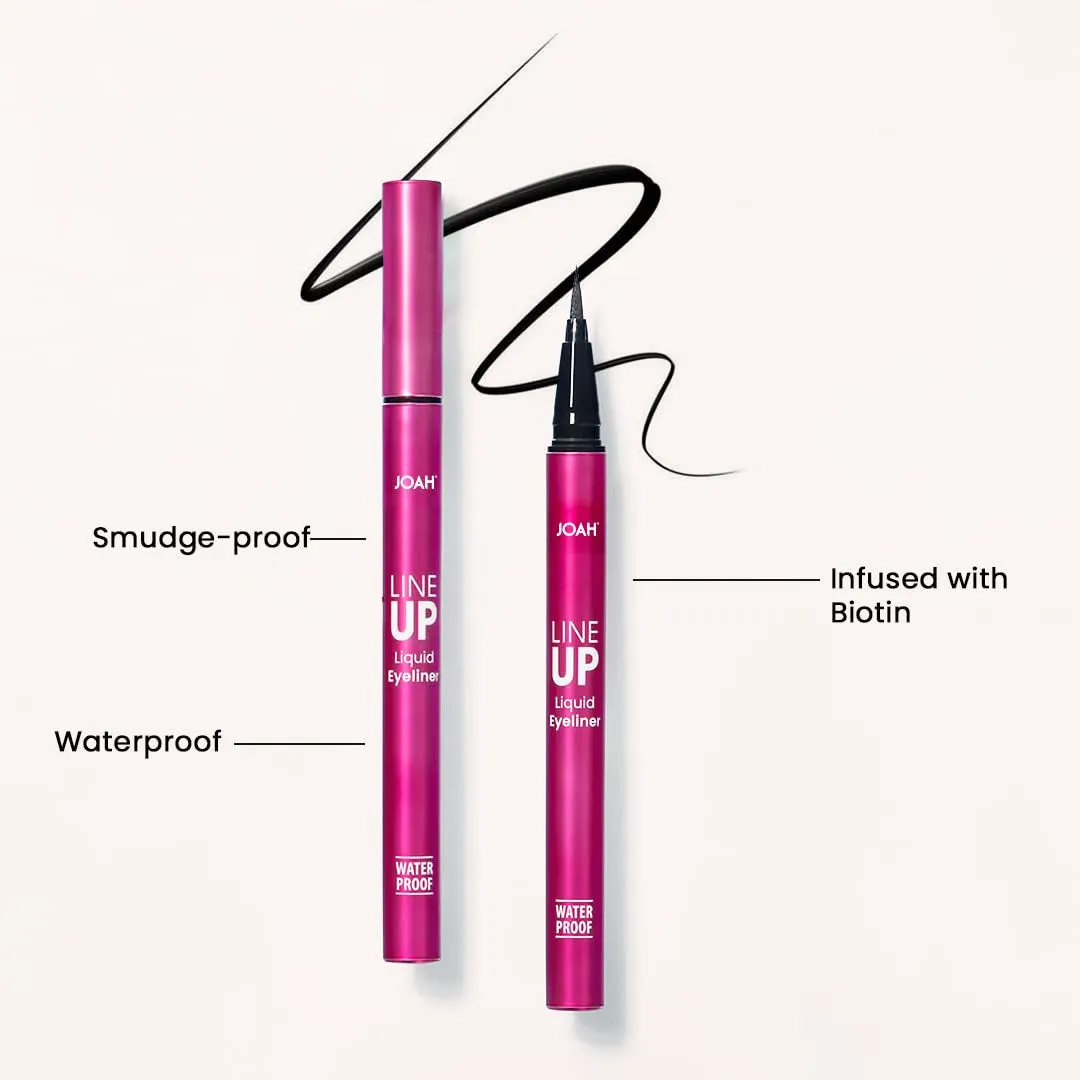 Line up Liquid Eyeliner with Precision Felt Tip, Fast-Drying & Waterproof, Long Lasting, Smudge Proof Eye Liner, Effortless Control, Biotin Infused, Black