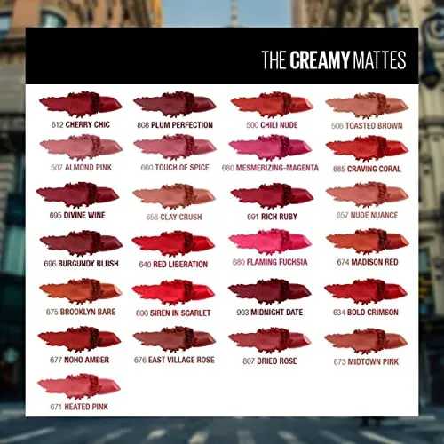Maybelline New York Matte Lipstick, Intense Colour, Keeps Lips Moisturised, 657 Nude Nuance, Color Sensational Creamy Matte Lipstick, 3.9g