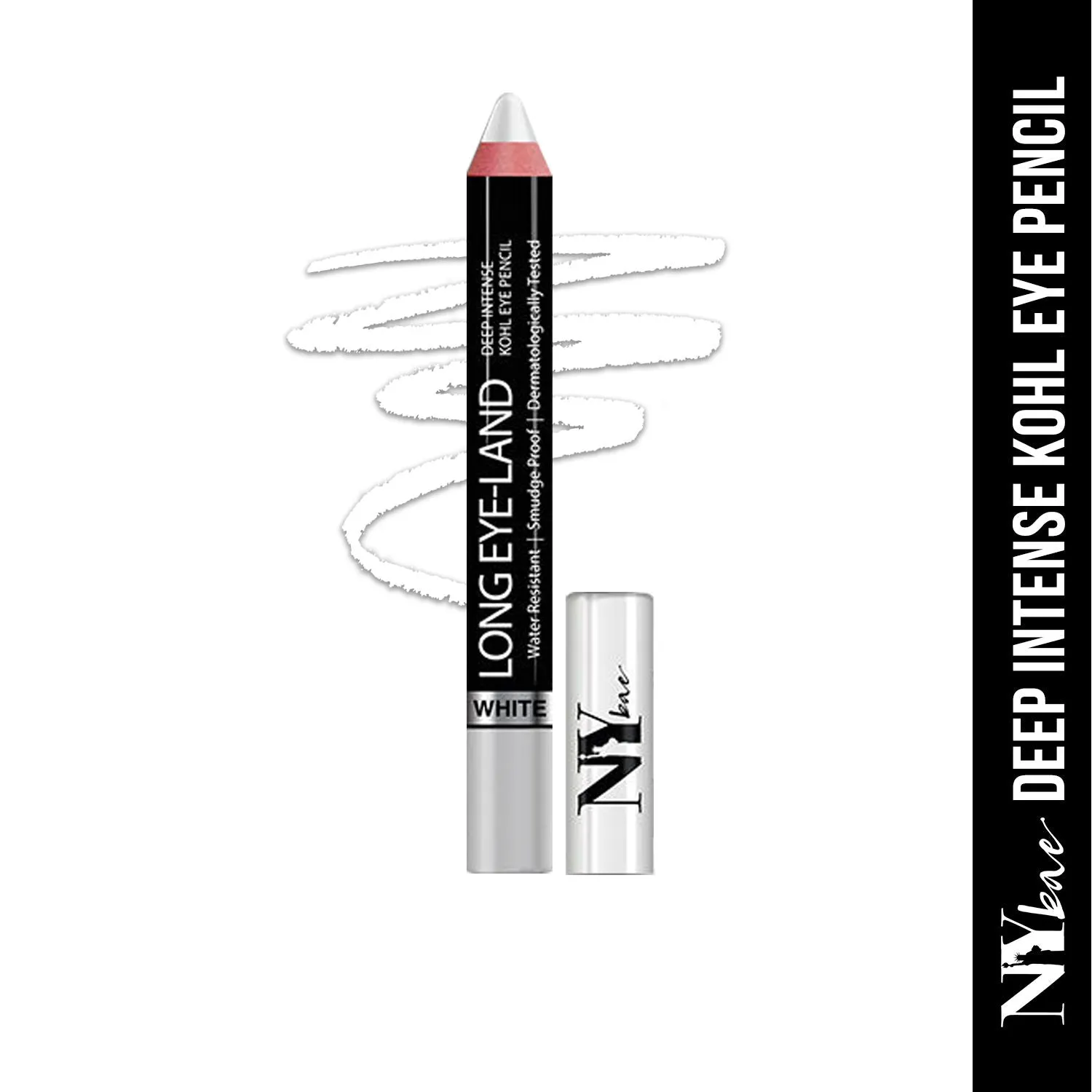 NY Bae Long Eye-Land - White (2.5 g) | Deep Intense Kohl Eye Pencil | Shimmer Finish | Enriched with Vitamin E & Castor Oil | Super Pigmented | Long lasting | One Stroke Application | Vegan