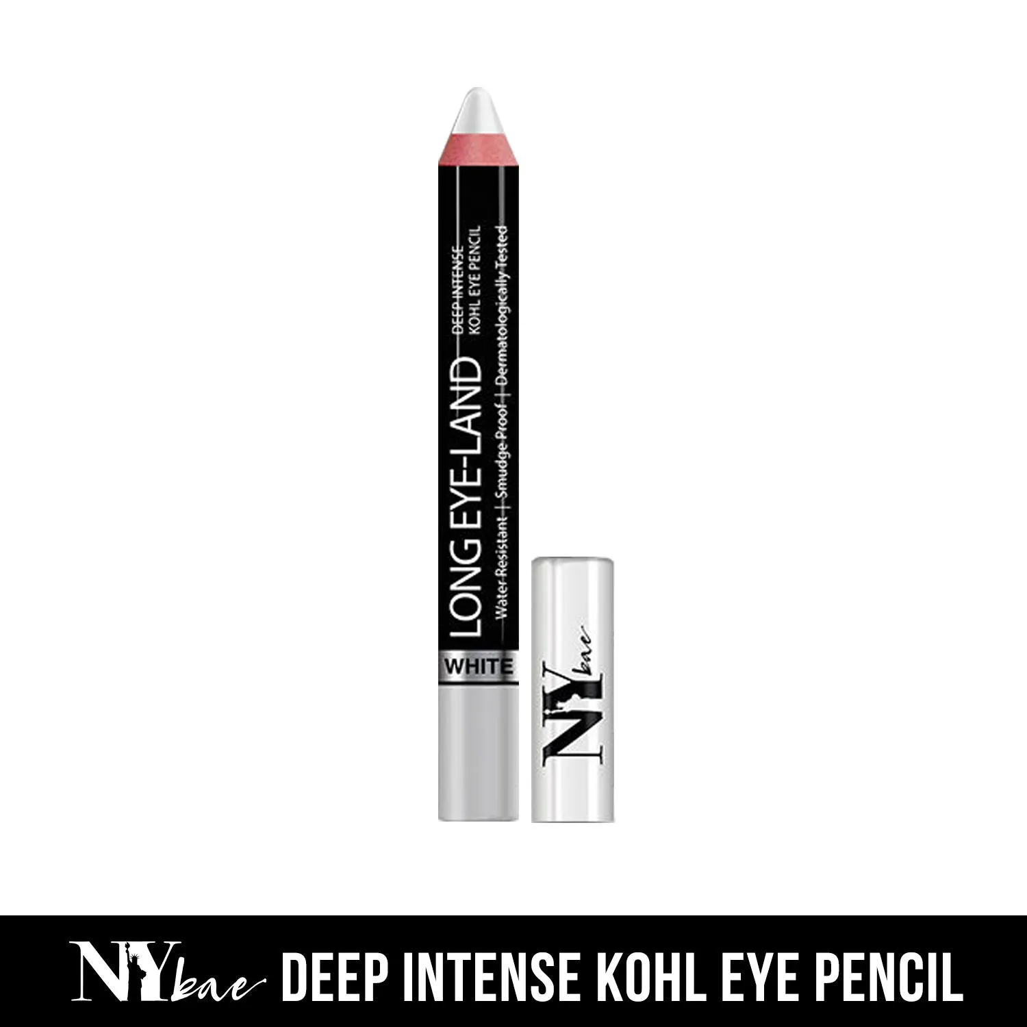 NY Bae Long Eye-Land - White (2.5 g) | Deep Intense Kohl Eye Pencil | Shimmer Finish | Enriched with Vitamin E & Castor Oil | Super Pigmented | Long lasting | One Stroke Application | Vegan