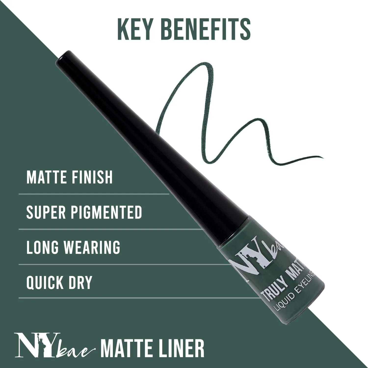 NY Bae Truly Matte Liquid Eyeliner - Glamour Green (4.5 ml) | Matte Finish | Super Pigmented | Long lasting | Quick Drying | Waterproof