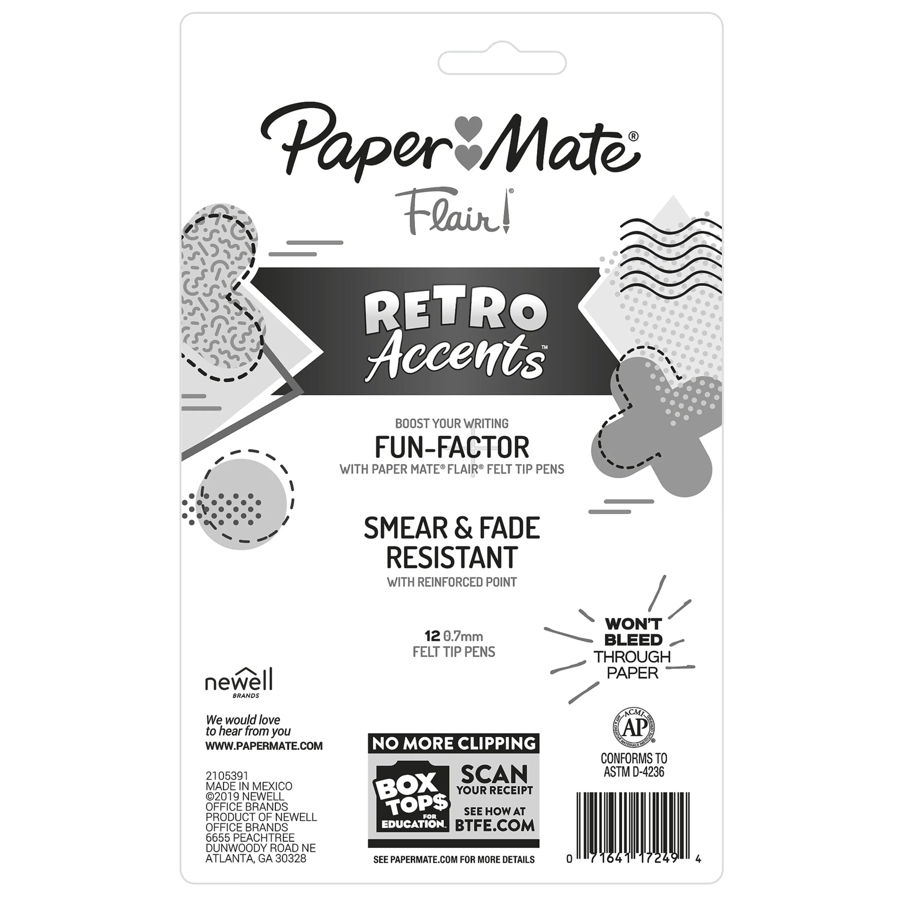 Paper Mate Flair Felt Tip Pens, Medium Tip, Specialty Colors, 12 Count