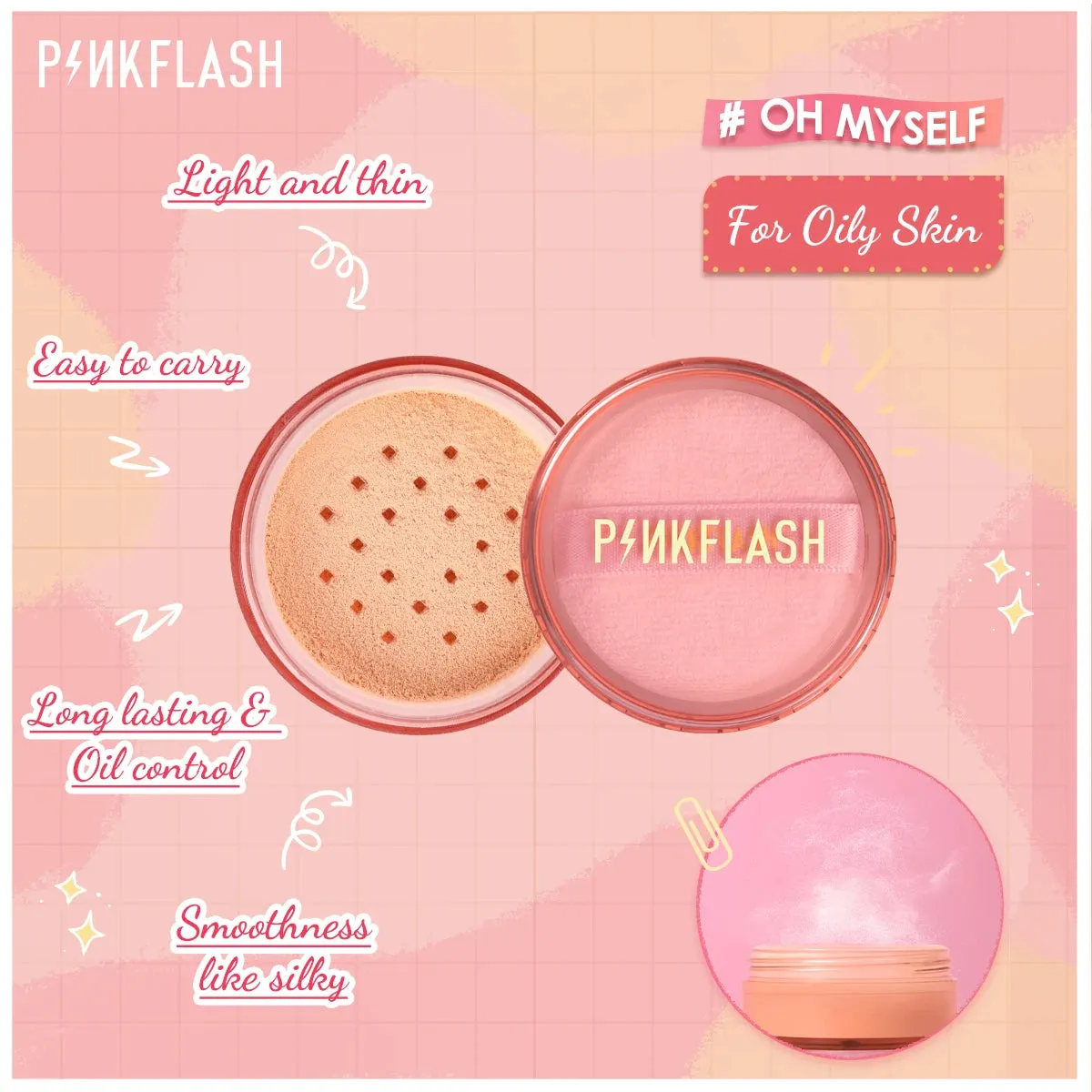 PINKFLASH 3 Colors Matte Loose Powder Waterproof Oil-control Makeup Setting Cosmetics