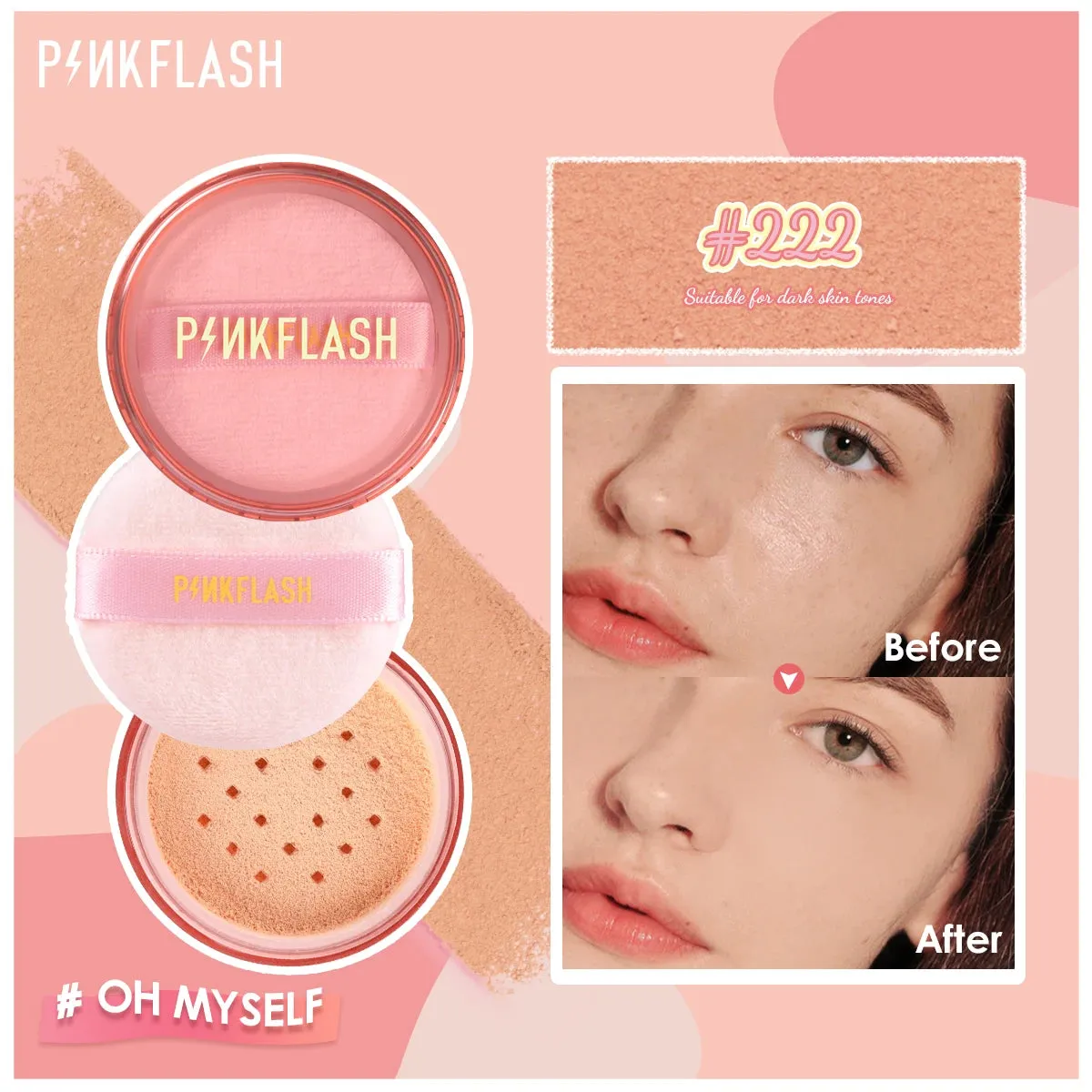 PINKFLASH 3 Colors Matte Loose Powder Waterproof Oil-control Makeup Setting Cosmetics