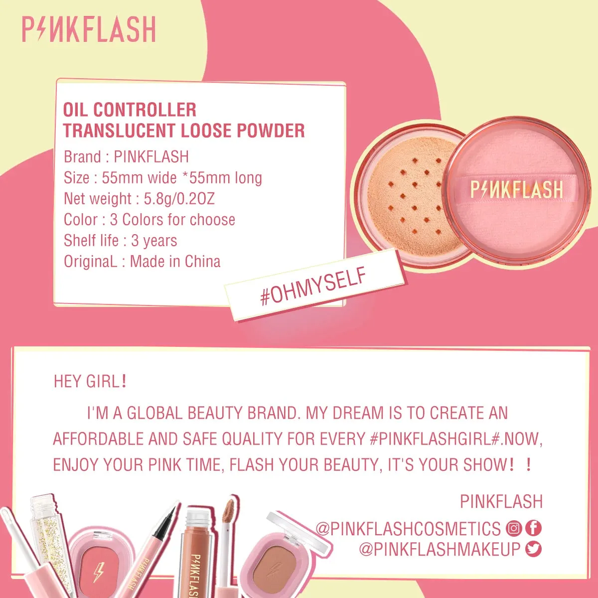 PINKFLASH 3 Colors Matte Loose Powder Waterproof Oil-control Makeup Setting Cosmetics