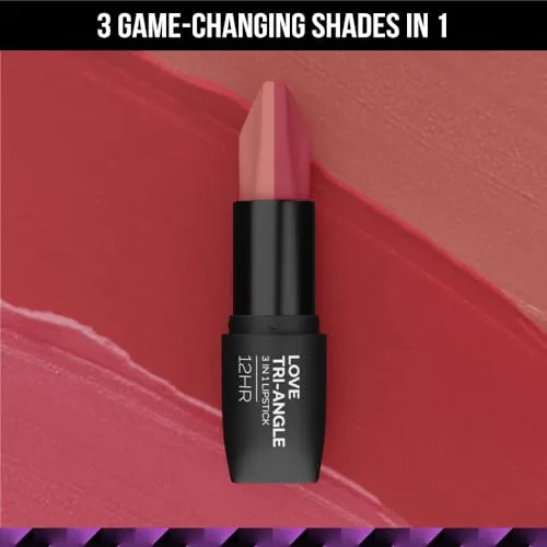 Staze 9To9 Love Tri-Angle 3 In 1 Matte Lipstick |3 Unique Shades In 1 | Transfer-Proof | 12 H Longstay | Non Drying Formula With Intense Color Payoff | 03 Caramel Rose | 3.8 G